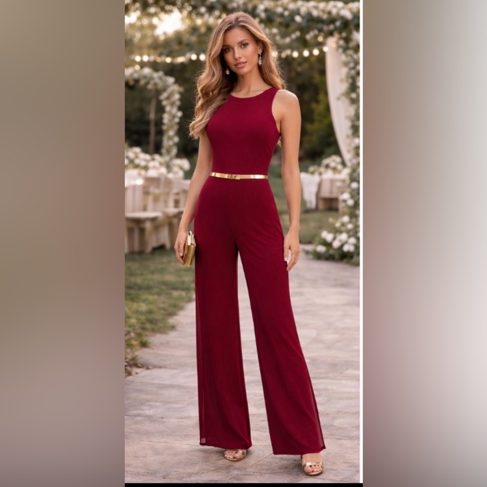 Halston  heritage/ luxury wear/ CD Burgundy Jumpsuit/ woman’s 10/ ✨Host Pick